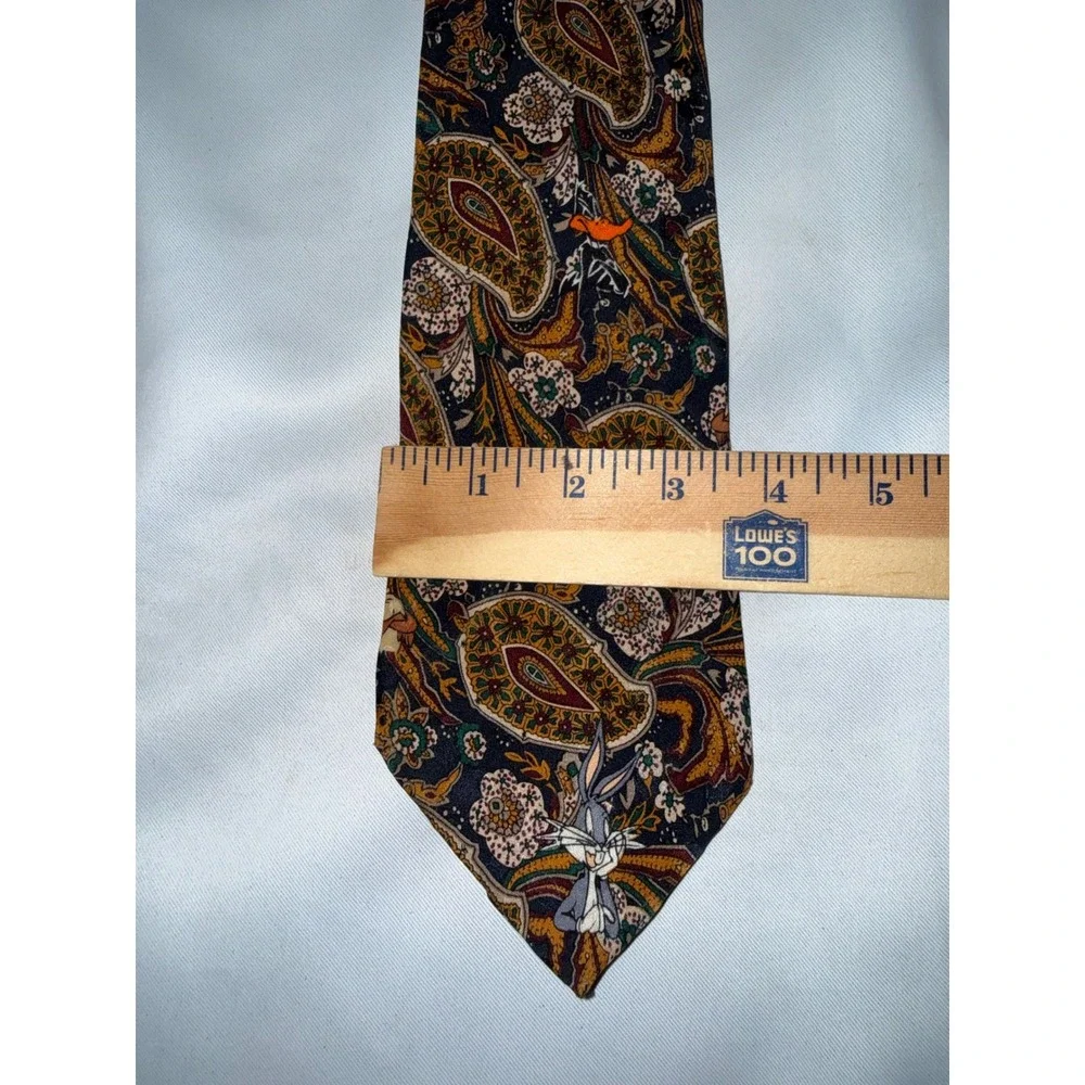 Vintage 1993 Looney Tunes Mania Paisley Silk Tie Bugs Bunny Daffy Duck Mens Navy